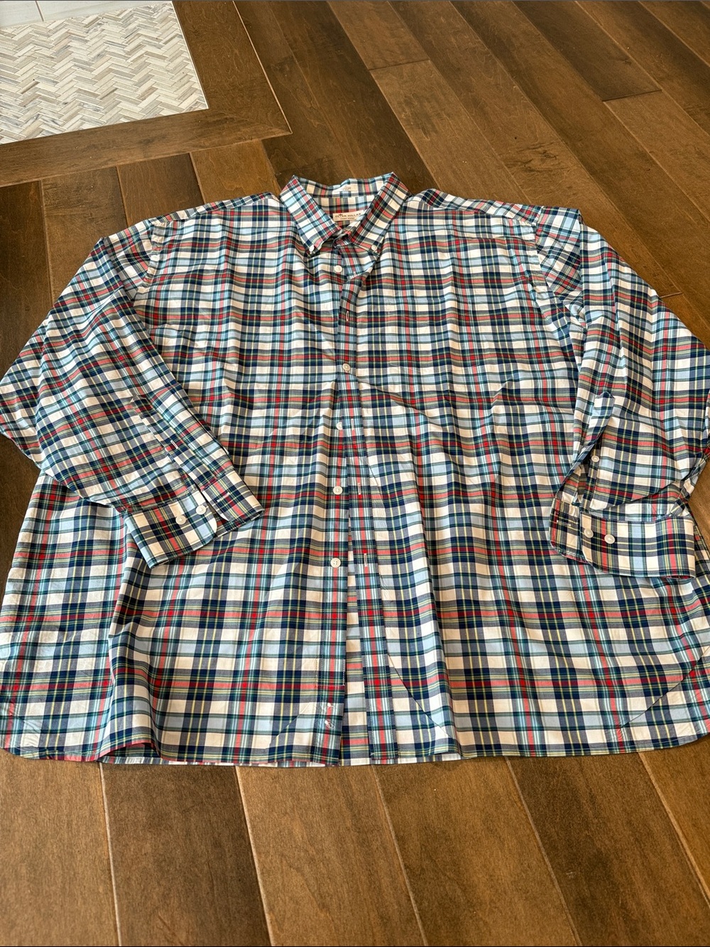 Peter Millar Blue, White & Red Plaid Button-Up Shirt